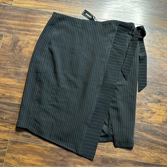 Express Pinstriped Waist Tie Asymmetrical Pencil Skirt - Picture 1 of 4